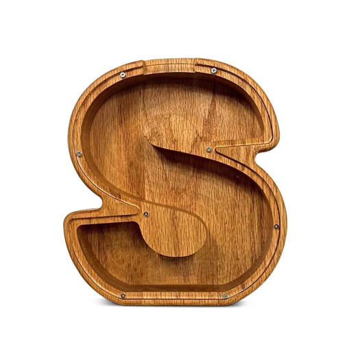 Wooden Money Box Letter S 18 cm Height 2.8 cm Width Transparent Plastic Part Decorative Savings Box