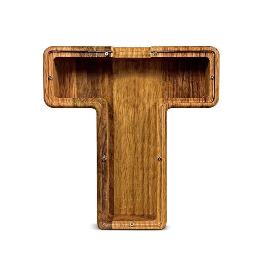 Wooden Money Box Letter T 18 cm Height 2.8 cm Width Transparent Plastic Part Decorative Savings Box