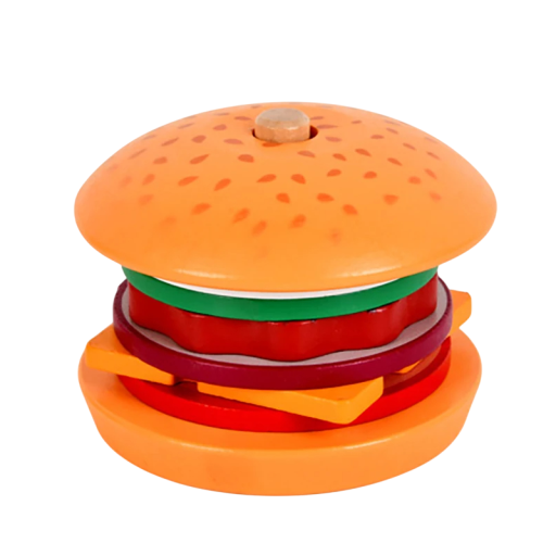 Wooden Montessori Hamburger 9 x 7.5 cm Educational Stacking Toy Kitchen Simulation Food Pairing Stacking Game Toy for Children