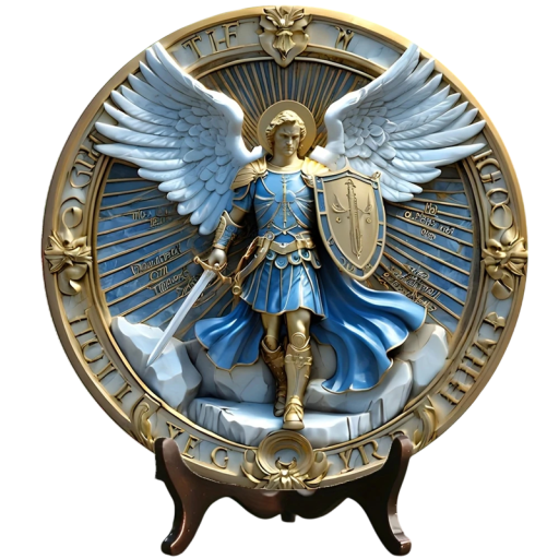 Wooden Wall Decoration Guardian Angel 20 x 20 cm Round 2D Disk Flat Hanging Decoration Spiritual Interior Ornament