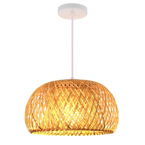 Woven Pendant Light with White Suspension Wire E27 Bulb Wooden Hanging Lamp Home Bamboo Decoration Handwoven Natural Bamboo Light 30 x 20 cm