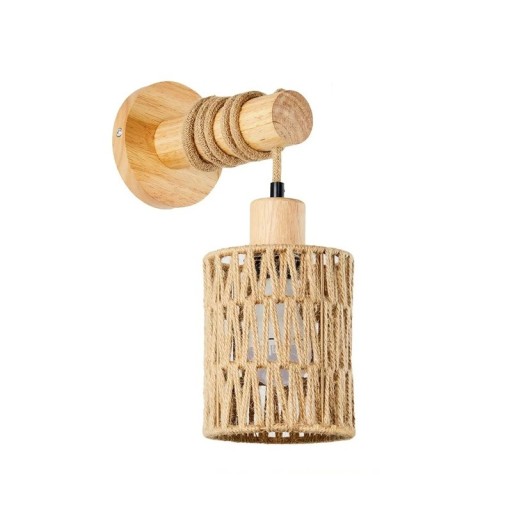 Woven Wall Lamp Rope Shade Wooden Bracket 90-260 V Natural Wood Rustic Colour for Living Room, Bedroom and Hallway