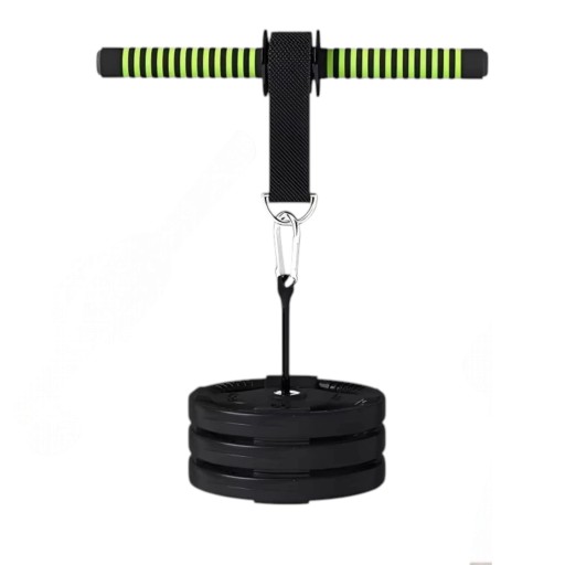 Wrist and Forearm Strengthening Roller with Carabiner and Weight Pin Foam Handle Black with Green Stripes Home Arm Training