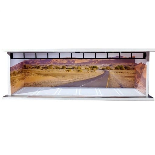 Wystawowa diorama garaż dla modeli aut 30 × 13,5 × 10 cm 1:64 Pustynny krajobraz drogowy Scena parkingowa dla kolekcjonerów