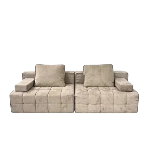 XXL Sofa for the Living Room with Stitching and Cushions, Width 350 cm, Foam Fabric, Beige, Modular Upholstered Sofa