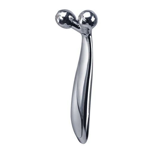 Y-vormige metalen gezichts- en lichaamsmassager. Optillende roterende ballen voor rimpelvermindering. Massage-apparaat voor volledige lichaamsontspanning. 13 x 4,5 cm.