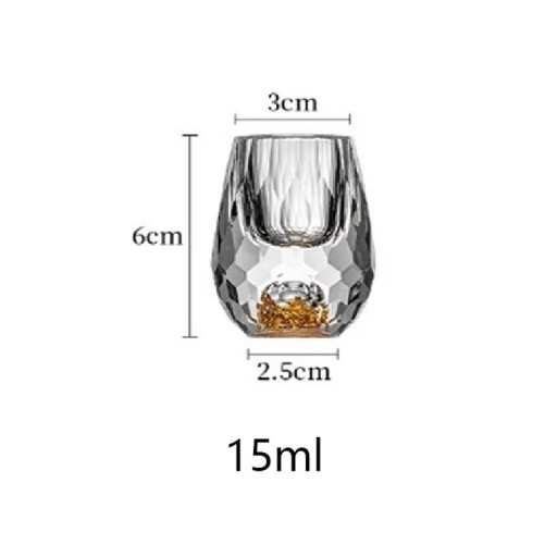 Ylellinen kristallinen snapsilasi 15 ml 3 x 6 x 2,5 cm Timanttihiottu Kultakoriste 24K folio Lahjalasi alkoholille