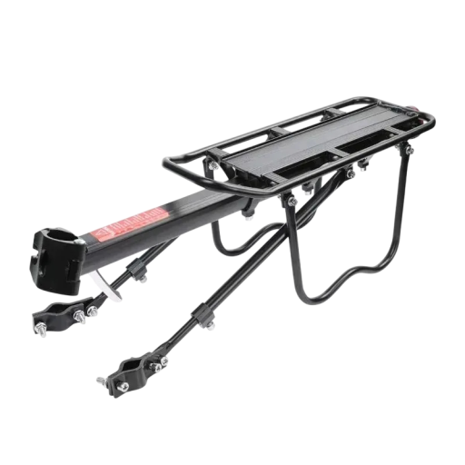 Zadni nosič na rower z regulowaną długością wymiary 54-57,5 x 14,3 x 45-48,5 cm czarny uchwyt bagażowy z platformą na torby