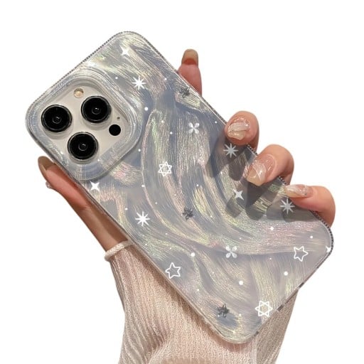 Zadný kryt pre Samsung Galaxy S25+ Transparentný biely s hviezdami Vzor ťahov štetcom Dúhový efekt Polykarbonát a TPU Obal na mobilný telefón