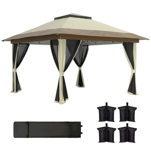 Zahradní altán se 4 stěnami z anti-UV síťoviny rozměr 356 x 356 cm z kovu a oxfordu s nastavitelnou výškou pro 8 až 12 osob na zahradu