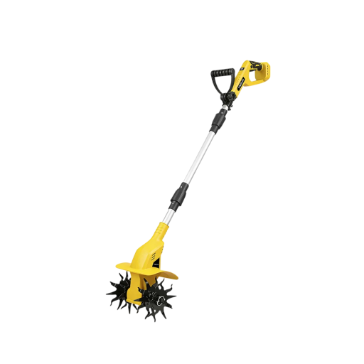 Zahradní kultivátor MellWin skládací kypřič půdy hloubka 160 mm šířka 220 mm 21 V 1600 W 1000 ot/min žlutý plečka na záhony bez baterie
