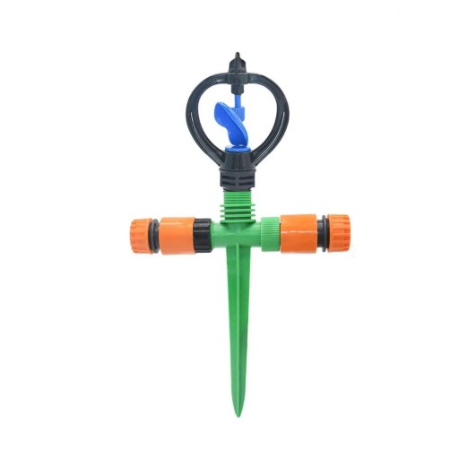 Zahradní rotační zavlažovač na hrot 360° nastavitelný 29 cm 2× připojení 1/2" hadice pro trávník a záhony