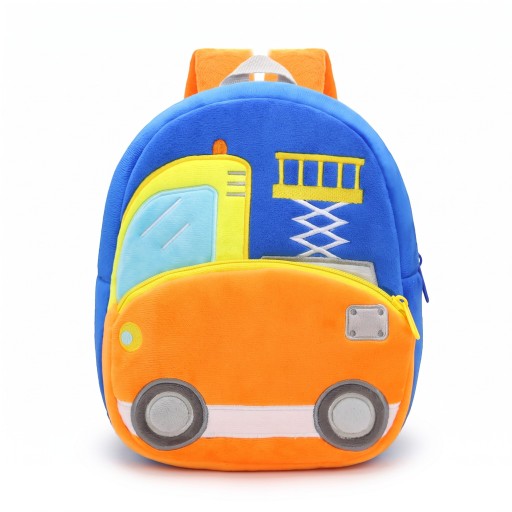 Zaino blu intenso per bambini 26 x 24 x 10 cm con piattaforma sollevabile e meccanismo a forbice con due tasche con zip e spallacci arancioni