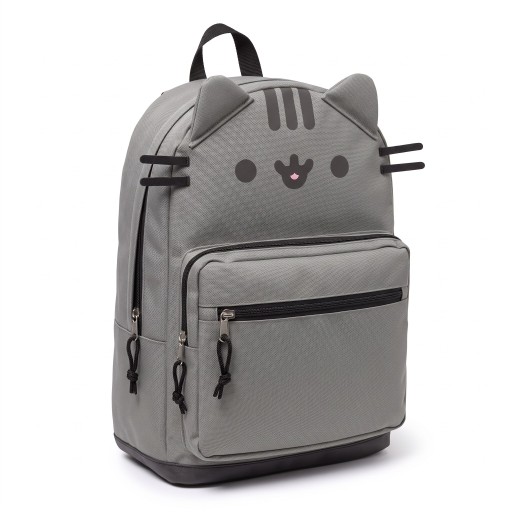 Zaino per gatti impermeabile 42 x 28 x 11 cm di colore grigio con orecchie e baffi sporgenti e diverse tasche con zip e manico