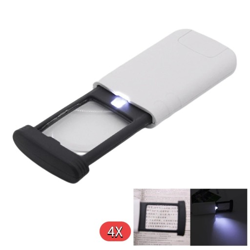 Zakloep met LED-lamp, 4x vergroting, intrekbare leesloep, sieraden, antiek, kunststof lens, compact formaat