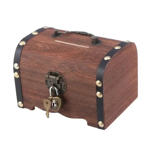 Zálockkal ellátott, ládát formázó pénztárca 14.5x10x9.5cm, sötétbarna, zárható megtakarító és aprópénz tároló doboz