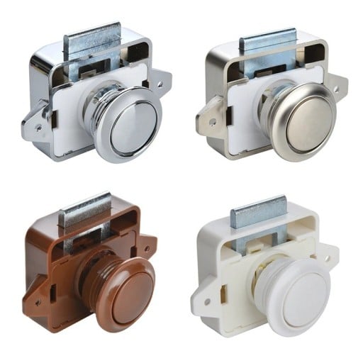 Zamek meblowy przyciskowy 26 mm do drzwi 15–27 mm stop zinku zamek kempingowy przeciw otwarciu do szafek i drzwiczek