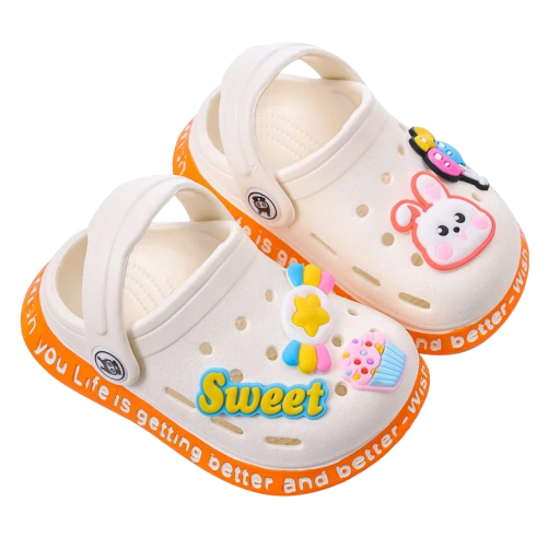 Zapatillas de goma para niños con adornos de conejito 3D y caramelos Zapatillas transpirables con agujeros y correa trasera Zapatillas ligeras para jardín de infantes y exteriores