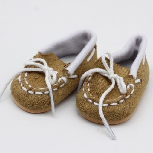 Zapatos con cordones para muñeca de 43 cm Mokasines con costuras blancas Práctica de atar cordones para niños Piel PU y tela