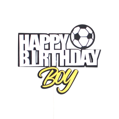 Zapichovacia dekorácia na tortu Happy Birthday Boy Futbal 13 cm Akrylová dekorácia pre chlapcov na narodeniny s futbalovým motívom