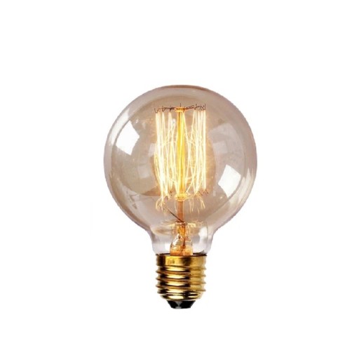 Žárovka s vláknem G80 Kulatý tvar Patice E27 40 W 220 V Úhel svícení 360° Jantarové sklo Rozměry 120 x 80 mm Do lustru i závěsného svítidla