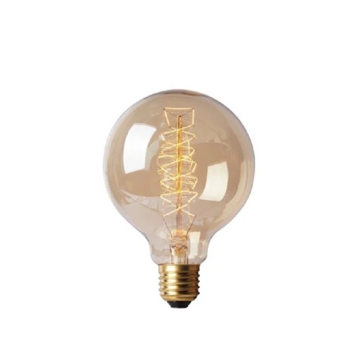 Žárovka se spirálou G80 Kulatý tvar Patice E27 40 W 220 V Úhel svícení 360° Jantarové sklo Rozměry 120 x 80 mm Do lustru i závěsné lampy