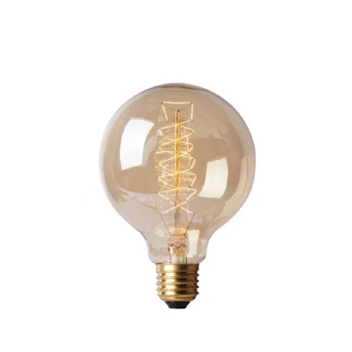 Žárovka se spirálou G95 Kulatý tvar Patice E27 40 W 220 V Úhel svícení 360° Jantarové sklo Rozměry 140 x 95 mm Do lustru i závěsné lampy