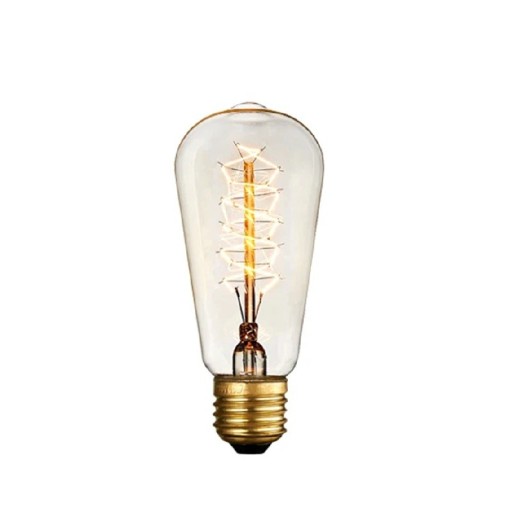Žárovka se spirálou ST64 Patice E27 40 W 220 V Úhel svícení 360° Jantarové sklo Rozměry 142 x 64 mm Do lustru i závěsného svítidla