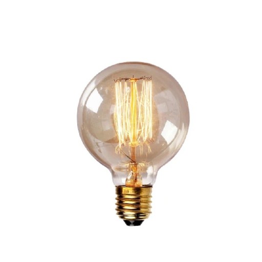 Żarówka z włóknem G125 Okrągły kształt Gwint E27 40 W 220 V Kąt świecenia 360° Bursztynowe szkło Wymiary 180 x 125 mm Do żyrandola i lamp wiszących