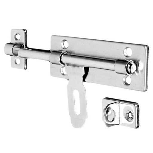 Zăstrică ușă glisantă 70 x 50 mm cu bolt metalic și ochi pentru lacăt, argintie, pentru uși, porți, dulapuri