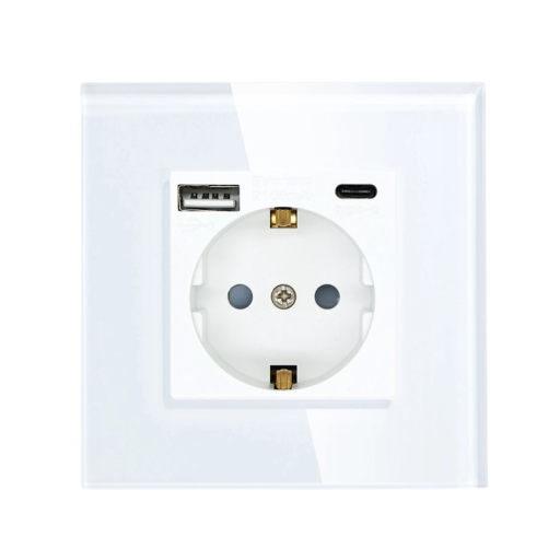 Zásuvka do steny typu F s integrovaným USB a USB-C portom Nabíjacia zásuvka 230 V do domácnosti aj kancelárie Elektrická zásuvka