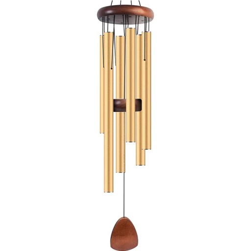Závěsná kovová zvonkohra 66 cm, 6 trubic Dřevěné detaily Elegantní dekorace pro zahradu, balkon nebo interiér