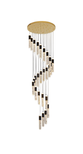 Závesný LED luster s 26 bublinkovými sklenenými sviecami 30 x 4 cm, základňa 50 x 250 cm dĺžka lustra, studené biele stmievateľné svetlo