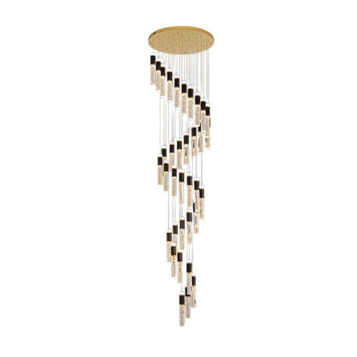Závesný LED luster s 35 bublinkovými sklenenými sviecami 30 x 4 cm základňa 60 x 350 cm dĺžka lustra, teplé biele stmievateľné svetlo
