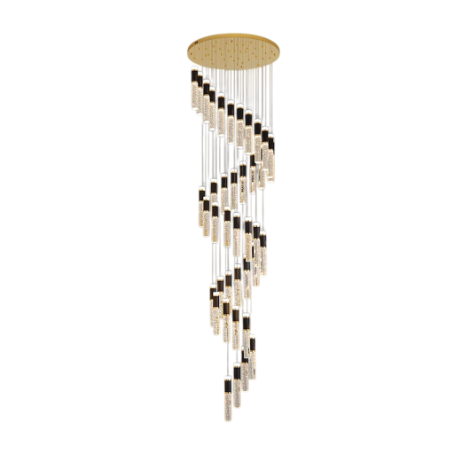 Závesný LED luster s 40 bublinkovými sklenenými sviecami 30 x 4 cm, základňa 60 x 380 cm dĺžka lustra, studené biele stmievačné svetlo