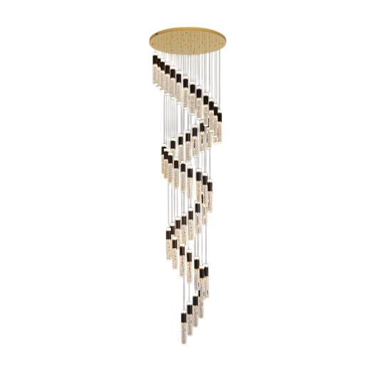 Závesný LED luster s 46 bublinkovými sklenenými sviecami 30 x 4 cm, základňa 60 x 450 cm dĺžka lustra, studené biele stmievateľné svetlo