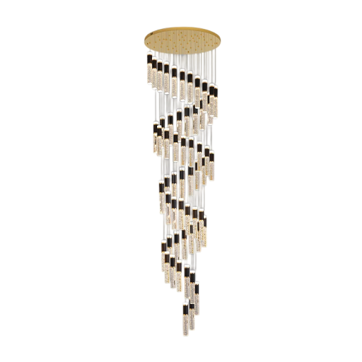 Závesný LED luster s 55 bublinkovými sklenenými sviecami 30 x 4 cm, základňa 60 x 700 cm dĺžka lustra, teplé biele stmievačné svetlo