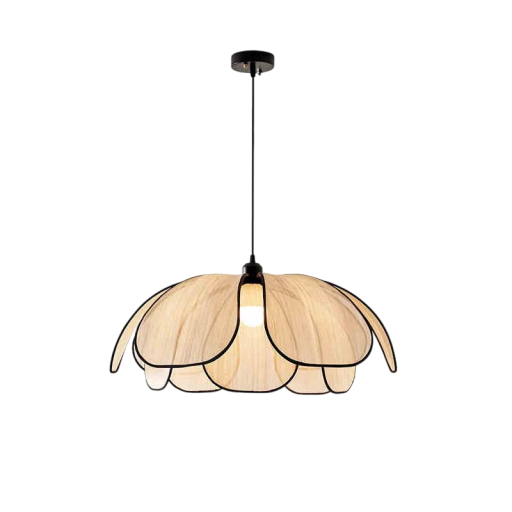Závesný luster ručne pletený látkový tienidlo v tvare lotosu priemer 50 x výška 19 cm kábel 120 cm kov čierny objímka E27 do jedálne