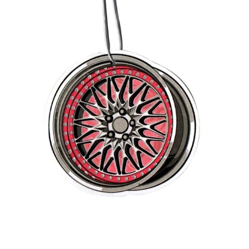 Závěsný osvěžovač vzduchu do auta design kola přívěsek červeno stříbrný dekorativní doplněk interiéru vozidla
