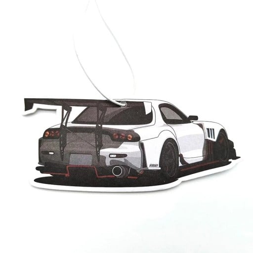 Závěsný osvěžovač vzduchu do auta design sportovní vůz zadní pohled přívěsek bílo černý dekorativní doplněk interiéru