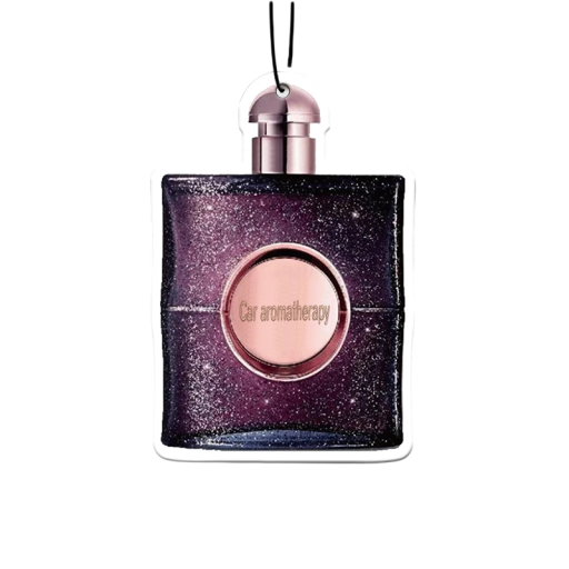 Závěsný osvěžovač vzduchu do auta s motivem parfému 9 × 6,5 cm aromaterapie přívěsek fialová vůně do interiéru vozidla