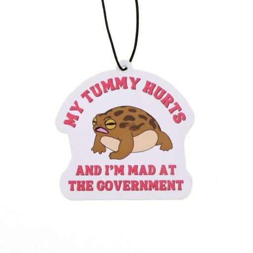 Závěsný osvěžovač vzduchu do auta žába nápis my tummy hurts and I’m mad at the government voňavý přívěsek dekorace