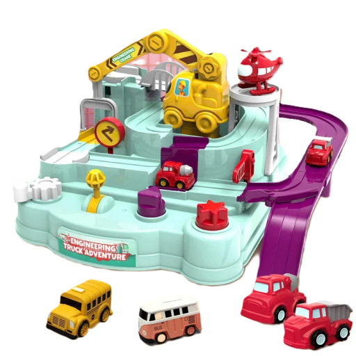 Závodná dráha 20 x 20 x 15 cm Mechanická interaktívna koľajnica pre deti Dobrodružná hra bez batérií vrátane 2 náhodných mini autíčok