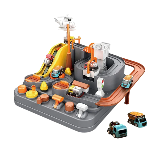 Závodní dráha 22 x 22 x 16 cm Interaktivní mechanická kolejnice na autíčka pro děti Dobrodružná hračka včetně 2 náhodných mini autíček