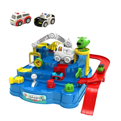Závodní kolejnice 20 x 20 x 15 cm Interaktivní mechanická dráha na autíčka pro děti Dobrodružná hra včetně 2 náhodných mini autíček