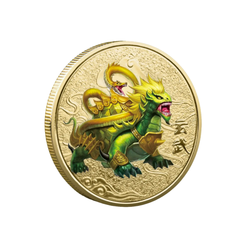 Zberateľská minca s čínskymi mýtickými zvieratami Pamätná medaila pre šťastie Mince s čínskou mytológiou Pamätná pozlátená maľovaná minca 4 x 0,3 cm