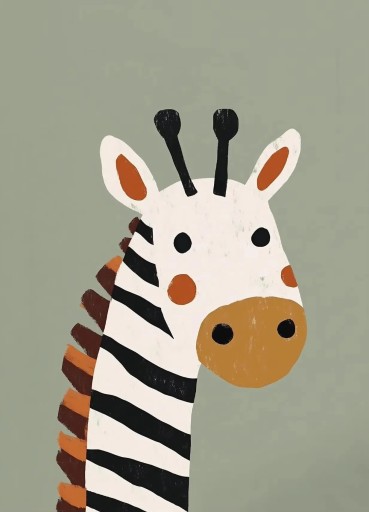 Zebra illusztrációval készült falikép 40x60 cm vászon keret nélkül zöld háttér dekoráció gyerekszobába és modern belső térbe