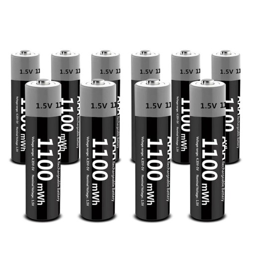 Zestaw 10 akumulatorów AAA 1100 mWh, litowo-jonowe, ładowanie przez USB-C Kompaktowy rozmiar Wielokrotnego użytku Ekologiczna alternatywa dla baterii jednorazówek
