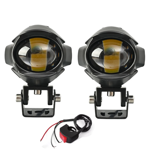 Zestaw 2 reflektorów motocyklowych LED 25 W IP67 9-85 V Ciepłe i zimne białe światło Przełącznik Dwa uchwyty Reflektory Moto Light