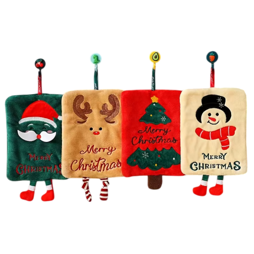 Zestaw 4 ręczników do rąk z motywami świątecznymi i pętelką 18,7 x 23,7 cm wzmocniony polar szybkoschnący chłonny do łazienki i kuchni